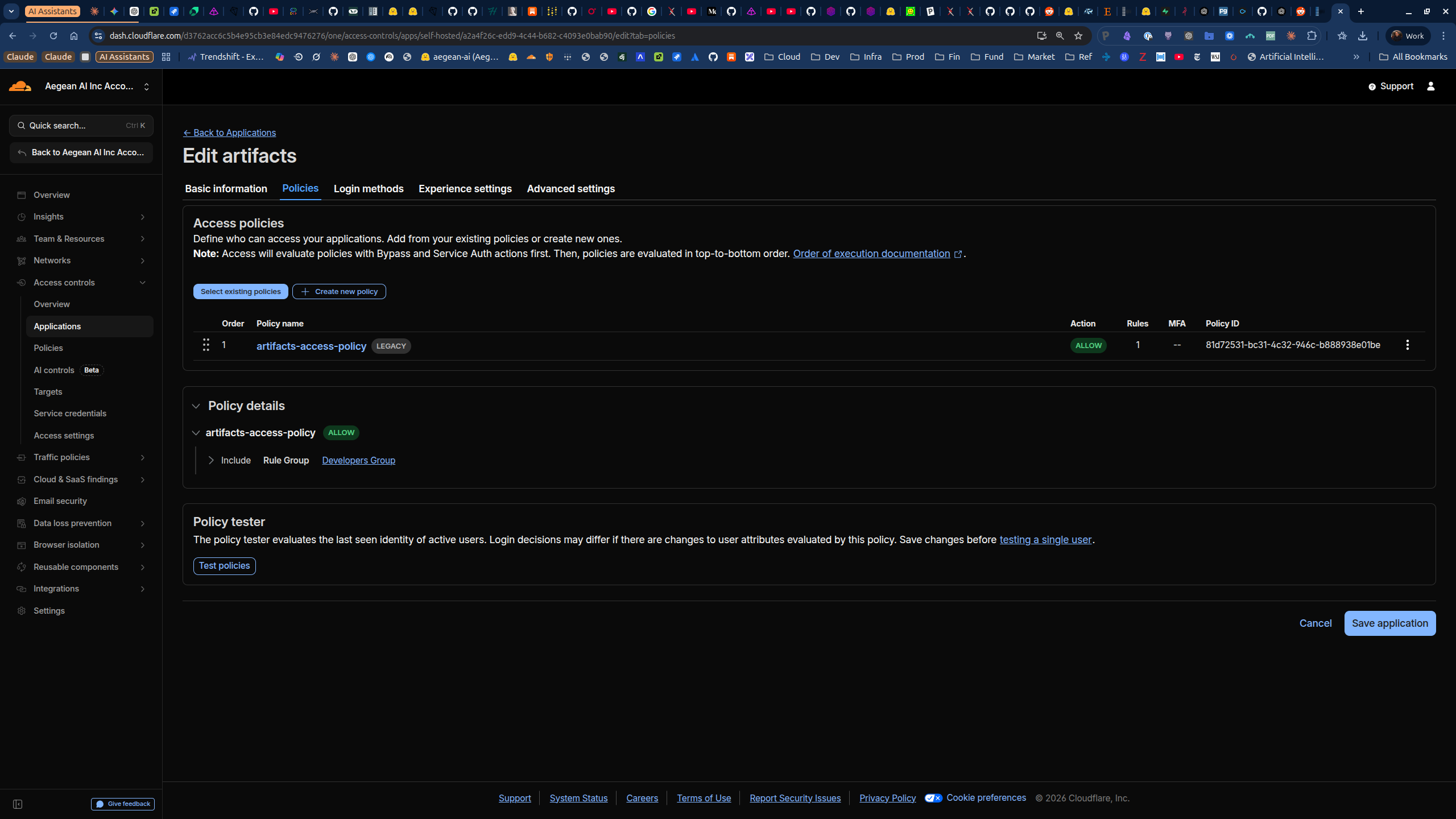 Cloudflare Access application with bypass policy for public artifact access